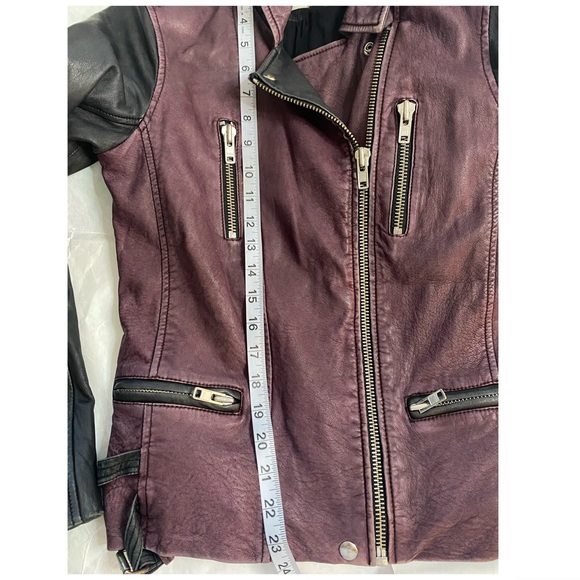 IRO Anabela Black Purple Two Tone Color Block Leather Jacket Size Small - Picture 10 of 12